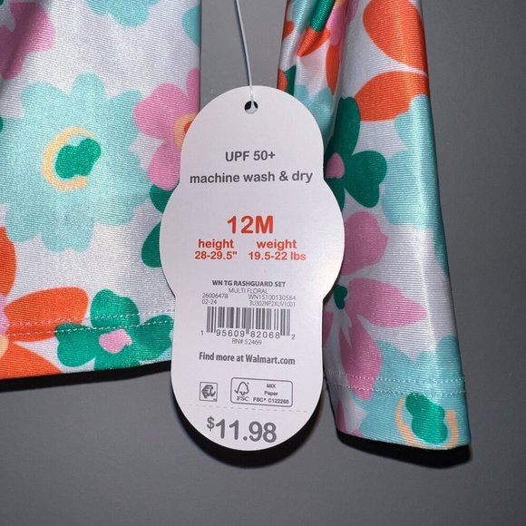 NWT Wonder Nation Toddler Girl Long Sleeve Rash Guard Set Aqua Reef Size 12M - Picture 6 of 6